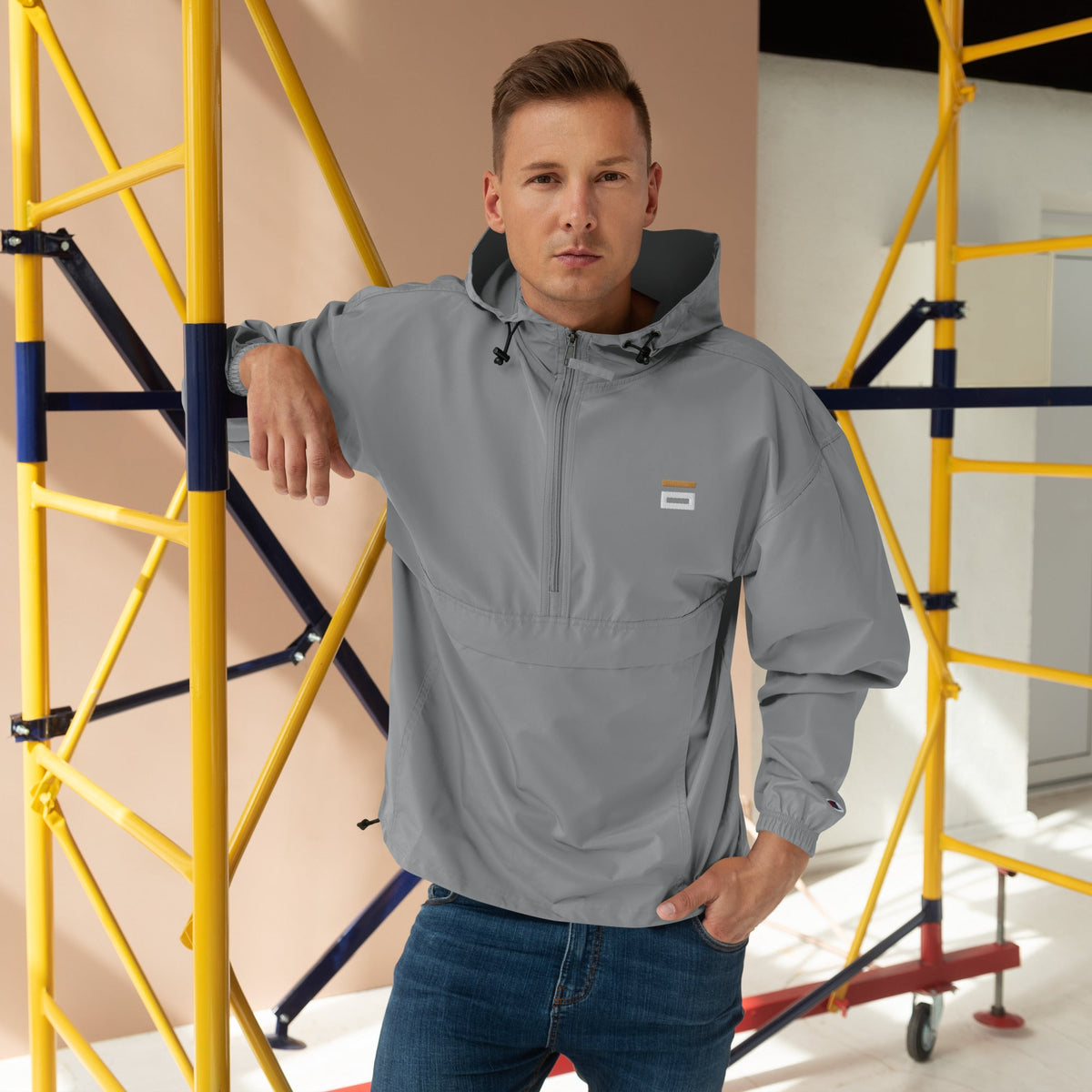Embroidered Champion Packable Jacket Gray - Alpha Clothing