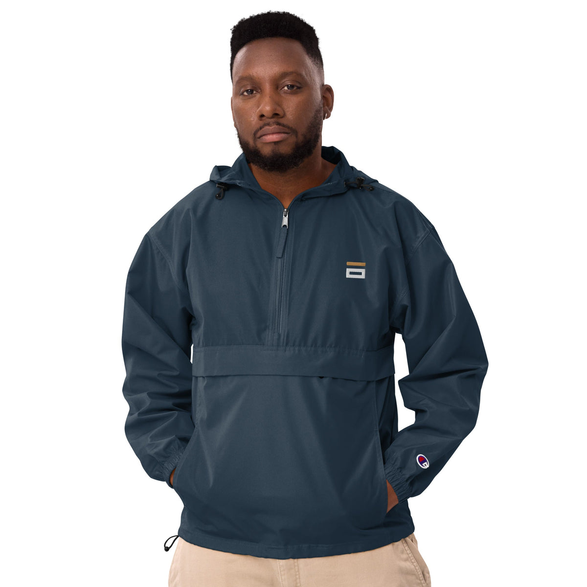 Embroidered Champion Packable Jacket Navy - Alpha Clothing