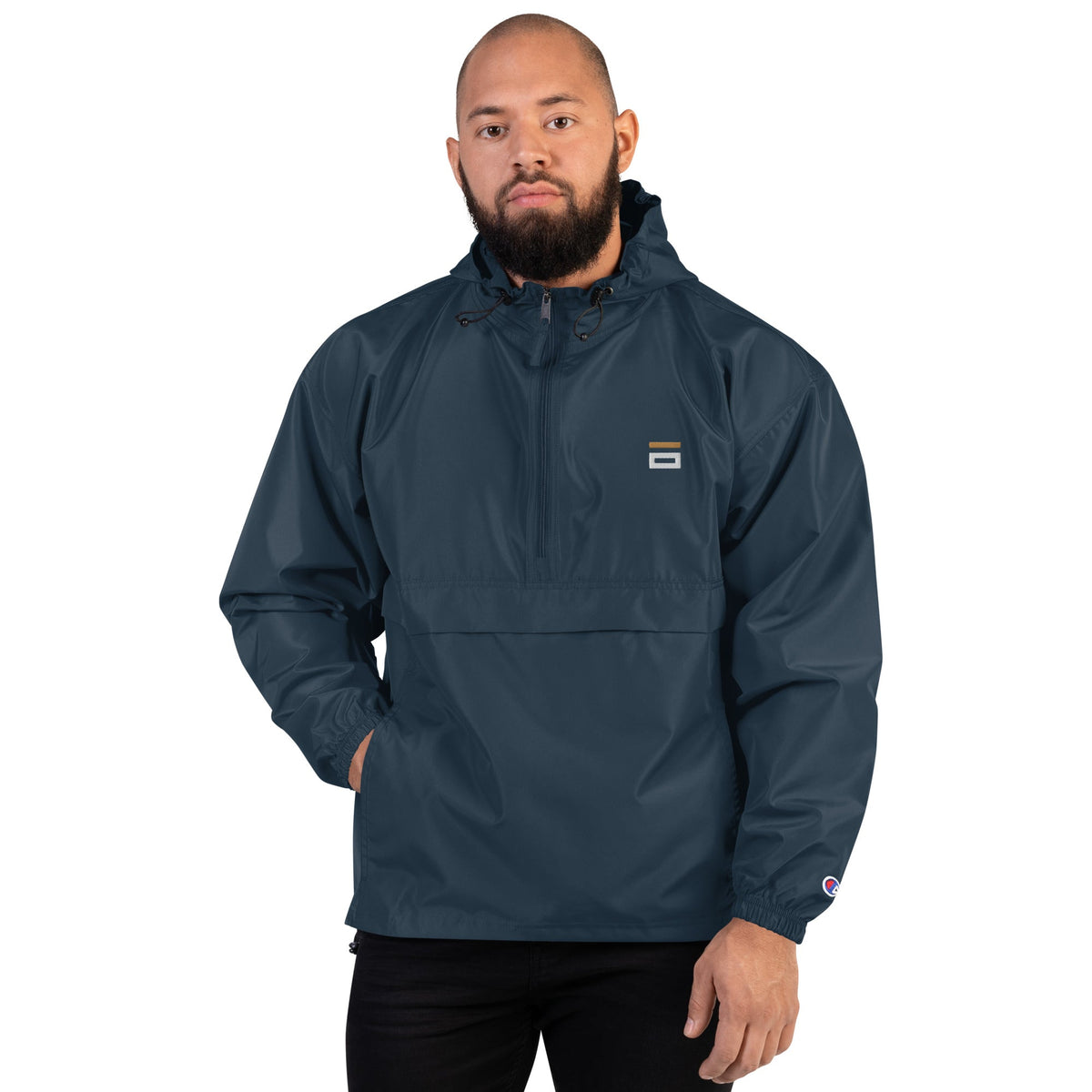 Embroidered Champion Packable Jacket Navy - Alpha Clothing