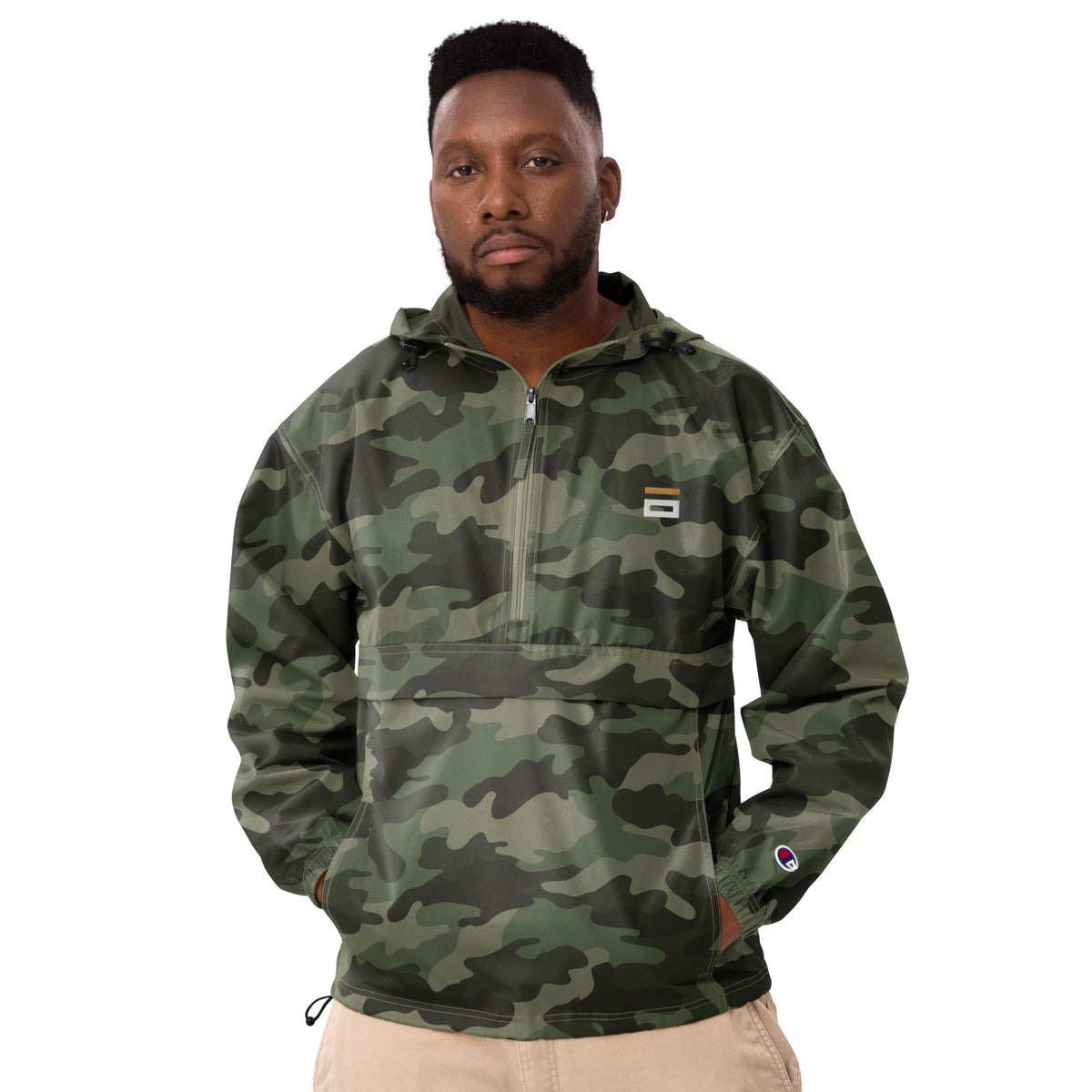 Embroidered Champion Packable Jacket Army - Alpha Clothing